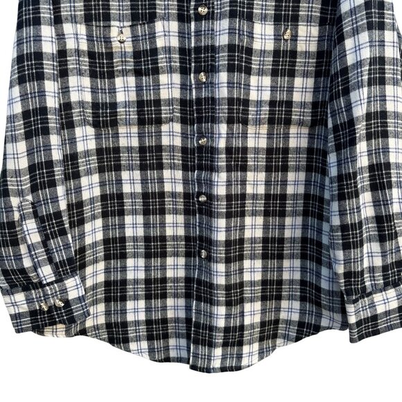 Windridge Mervyns Vintage Plaid Grunge Retro Mens Black White Flannel Shirt M - Picture 7 of 8